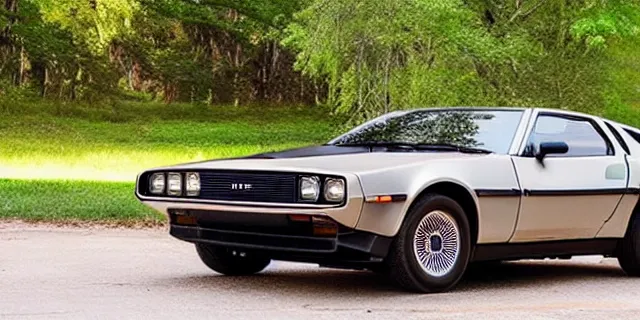 Image similar to a single delorean and 1 9 6 9 dodge charger hybrid, dslr