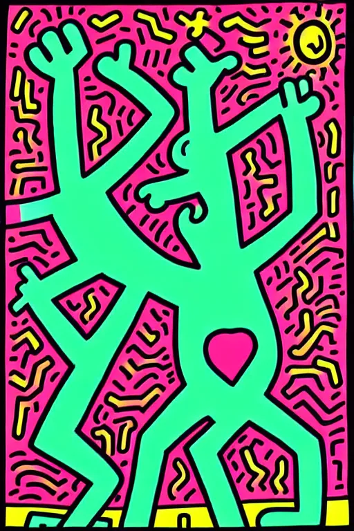 Image similar to colorful illustration of love by keith haring, artistic, eclectic, highly detailed, digital painting, concept art, smooth, sharp focus, illustration, art by keith haring