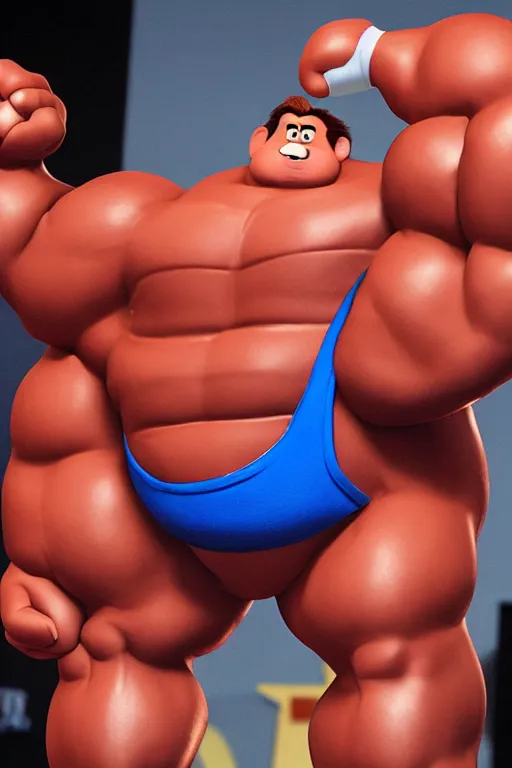 Prompt: muscular Wreck it Ralph participating in a bodybuilder competition, buff, masculine