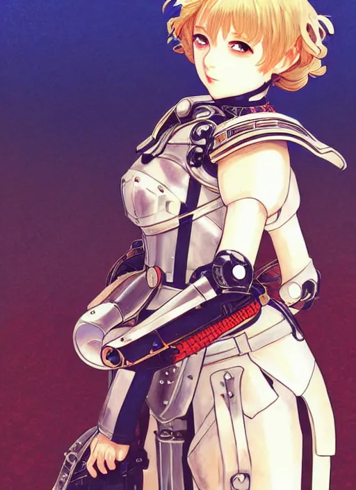 Prompt: ilya kuvshinov anime illustration knight girl in armor, last exile, murata range, fine detail, perfect anime face, dramatic lighting, dynamic composition, art deco, cel shading, vivid, rich texture, ( ( ( yoshinari yoh ) ) ), alphonse mucha, ( ( ( colorful ) ) ), gustav klimt