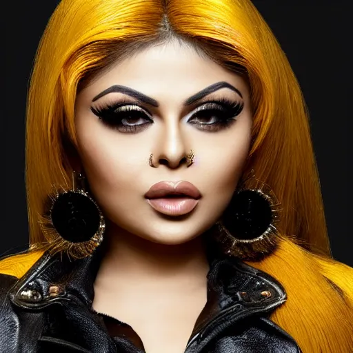 Image similar to portait of haifa wehbe, yellow hair, hd, centred