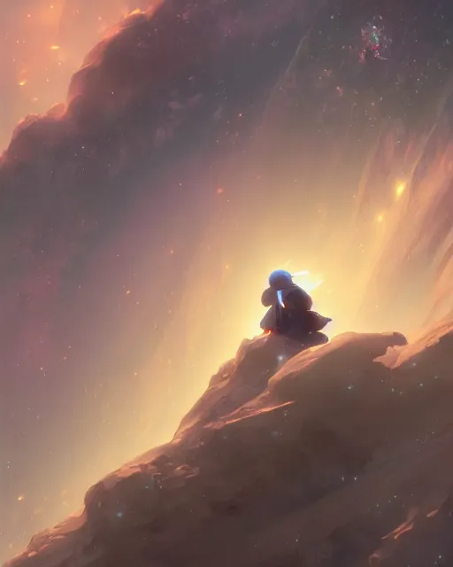 Prompt: descending quran from the nebula cloud, key visual, ambient lighting, highly detailed, digital painting, artstation, concept art, sharp focus, by makoto shinkai and akihiko yoshida and hidari and wlop and greg rutkowski