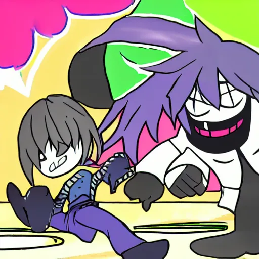 Image similar to Deltarune Kris vs Susie fight fanart trending on e926