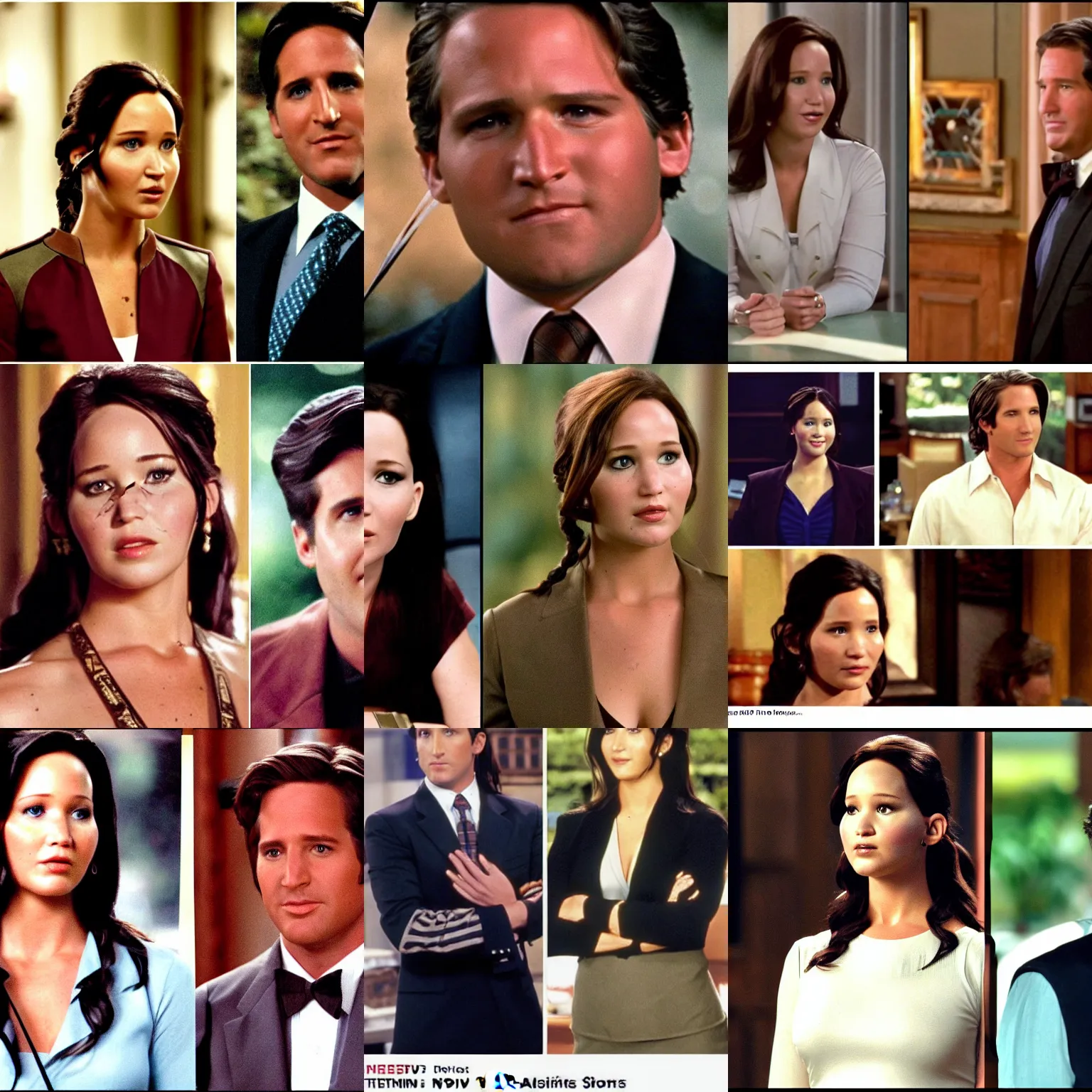 Prompt: TV still, Katniss Everdeen as a billionaire CEO, tv still from the TV show Friends, season 3 (1997)
