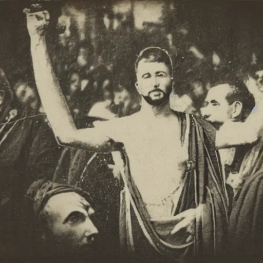 Prompt: Polaroid picture of a Roman consul during a political speech in Ancient Rome, photography, hyper detailed