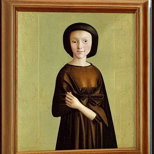 Prompt: portrait of a young woman with a happy face in the year 1425 by Gentile da Fabriano