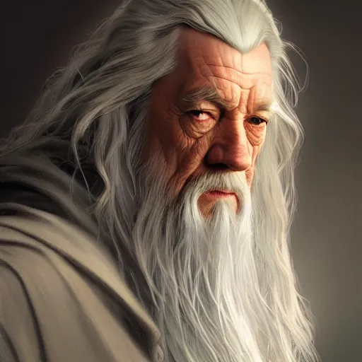 Image similar to a portrait of gandalf cinematic lighting, photorealistic, octane render, 8 k, depth of field, 3 d, art by artgerm and greg rutkowski and alphonse mucha and uang guangjian and gil elvgren and sachin ten