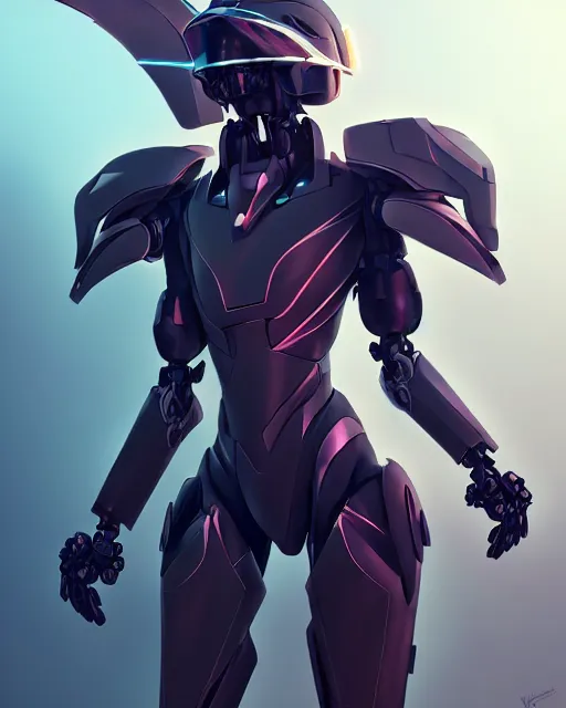 Image similar to uncropped stealthy feminine mecha ( with futuristic jet armor and wings ) with a heart visor helmet, symphogear, full body character portrait, hi - tech, trending on artstation, pastel armor, digital painting, concept art, sharp focus, illustration, art by wlop and greg rutkowski