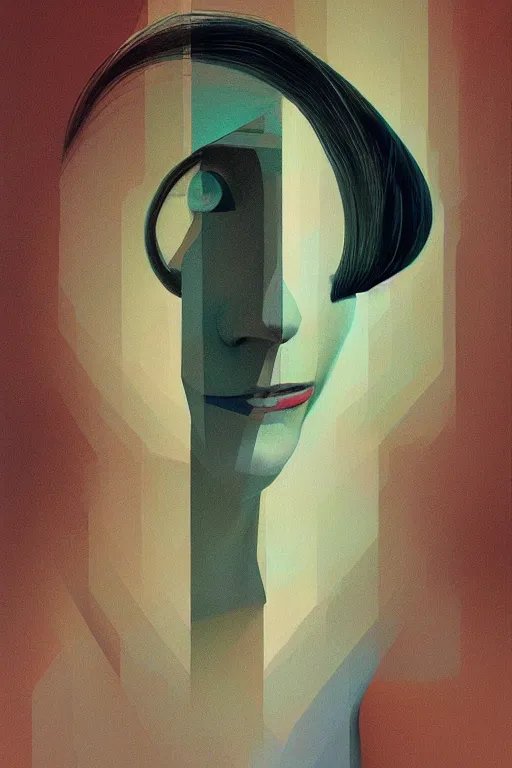 Image similar to woman wearing Oculus and digital glitch head Edward Hopper and James Gilleard, Zdzislaw Beksisnski, higly detailed