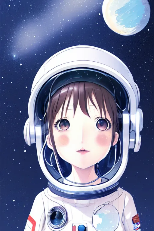 Image similar to portrait of a girl with astronaut helmets by range murata, cloudy sky the milky way background lush landscape ln illustration concept art anime key visual trending range murata