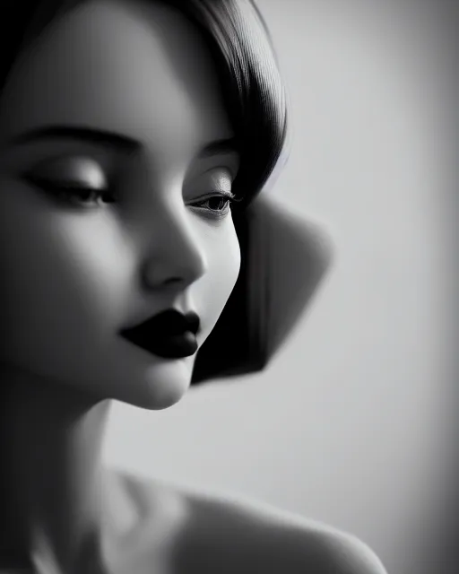 Image similar to black and white dreamy young beautiful female artificial intelligence, cinematic, rim light, photo - realistic, elegant, high detail, 8 k, masterpiece, photo taken in 1 9 3 0