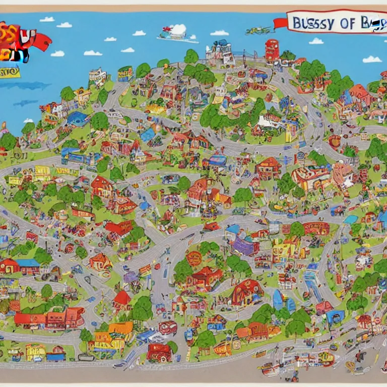 Image similar to map of busytown by richard scarry, HD, trending on artstation