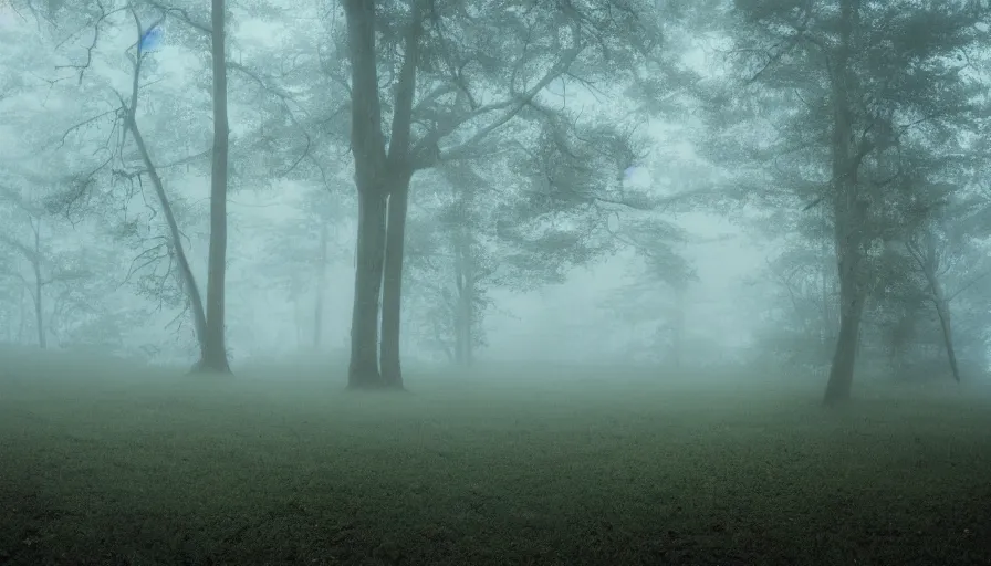 Prompt: slowly pooling fog erupting from the mouth of the forest, surrealism