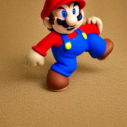 Prompt: clay sculpture of super mario stomping on a goomba. studio photography.