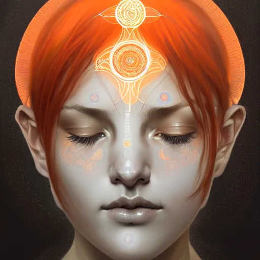 Prompt: Intricate delicate chakra face diagram, sacral chakra, face, detailed, elegant, highly detailed, digital painting, artstation, concept art, smooth, sharp focus, illustration, art by Krenz Cushart and Artem Demura and alphonse mucha