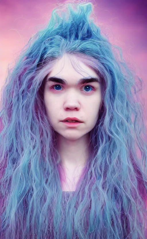 Image similar to Instagram selfie of Grimes' hair flowing like ocean waves, trending on artstation, macro photography, photorealistic quality, 4k, 8k, trending on artstation, artstationHQ, artstationHD.