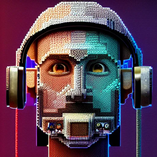 Prompt: Colour Minecraft style Photography of 1000 years old man with highly detailed 1000 years old face wearing higly detailed cyberpunk VR Headset designed by Josan Gonzalez Many details. . In style of Josan Gonzalez and Mike Winkelmann andgreg rutkowski and alphonse muchaand Caspar David Friedrich and Stephen Hickman and James Gurney and Hiromasa Ogura. Rendered in Blender