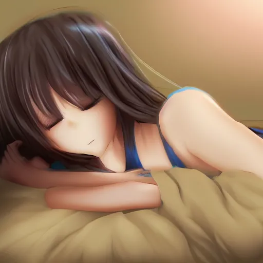 Prompt: cute anime girl sleeping, high quality, award winning, digital art