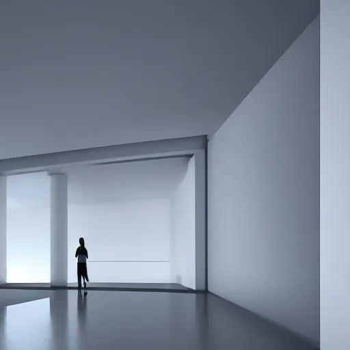 Image similar to minimalist architecture white with nature in back, cinematic lighting, 3 d, unreal engine