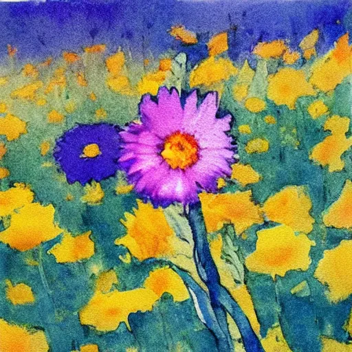 Prompt: watercolor of a corn flower by Emil Nolde