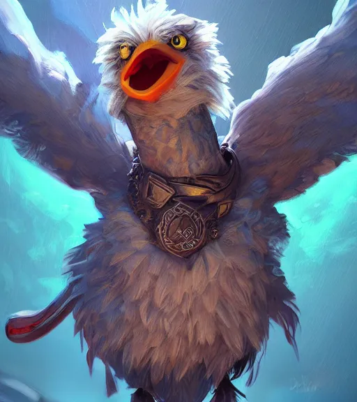 Prompt: an epic fantasy comic book style portrait painting of an extremely cute and adorable very beautiful big bird muppet, unreal 5, daz, hyperrealistic, octane render, cosplay, rpg portrait, dynamic lighting, intricate detail, summer vibrancy, cinematic