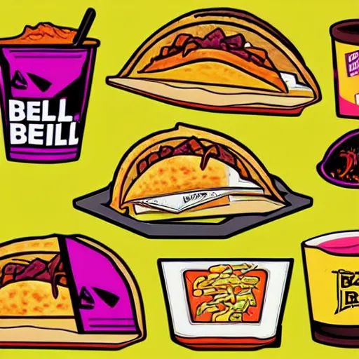 Image similar to graphic illustration, comic book, graphic art, taco bell, burrito, nachos, taco bell, consume taco bell, taco bell, taco bell, highly detailed, taco bell, hd