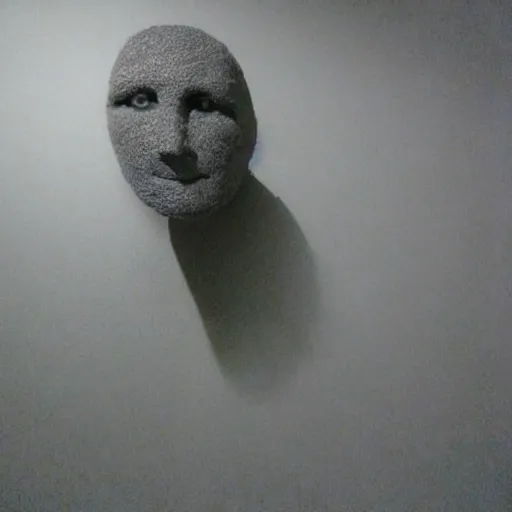 Image similar to insane nightmare, no light, everything is blurred, creepy shadows, giant face sculpture in the dark, very poor quality of photography, 2 mpx quality, grainy picture