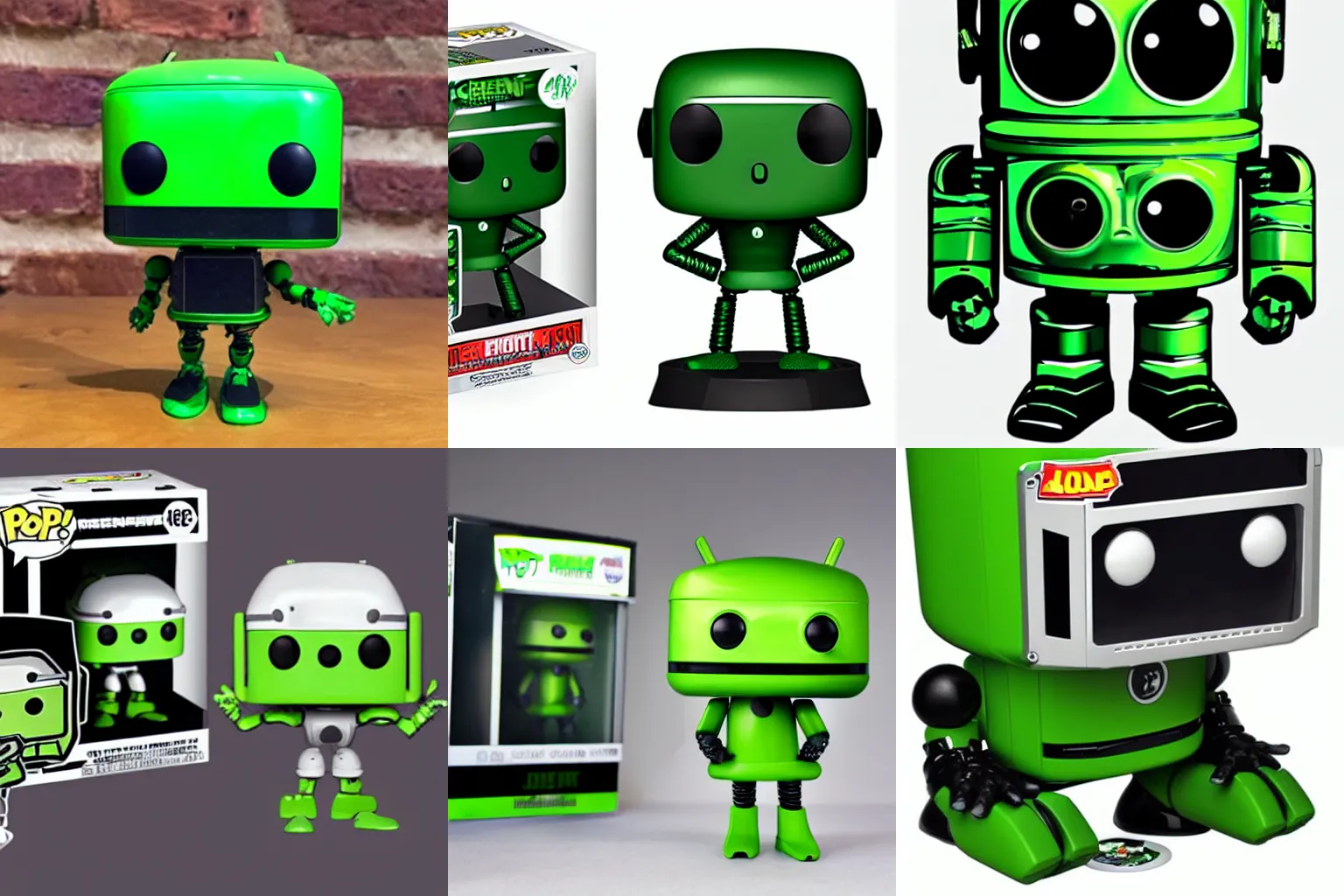 Prompt: green android robot mascot as a funko pop collectible figure