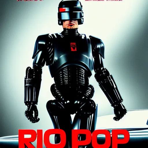 Image similar to a film poster of robocop with nicolas cage, realism, film grain