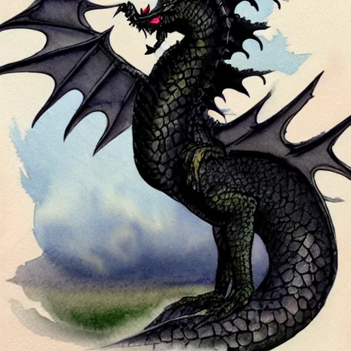 Image similar to watercolour fantasy of a black dragon