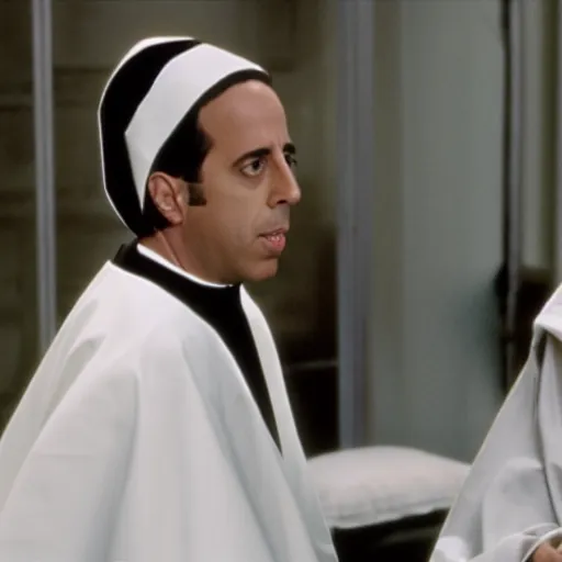 Image similar to jerry seinfeld as a nun, movie still