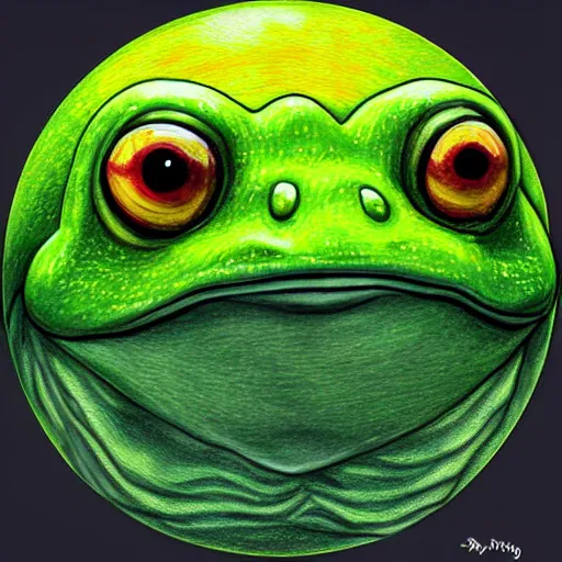 Prompt: frog in the shape of a sphere, digital art