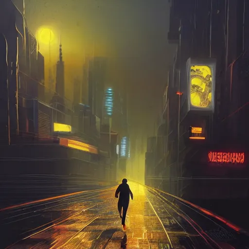 Prompt: jellyfish running on the street at night after the rain, with the silhouette of distant mountains in the background, cyberpunk style, darek zabrocki, 8 k