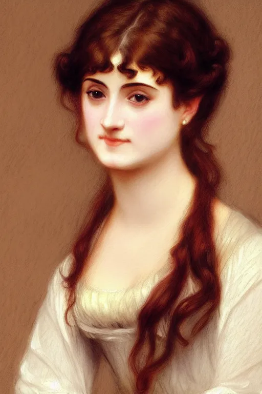 Image similar to jane austen brown hair, painting by rossetti bouguereau, detailed art, artstation