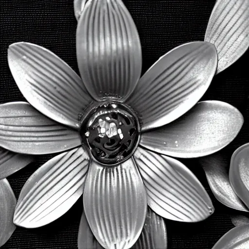 Prompt: metal orchid flower, reflective, shiny, high detail