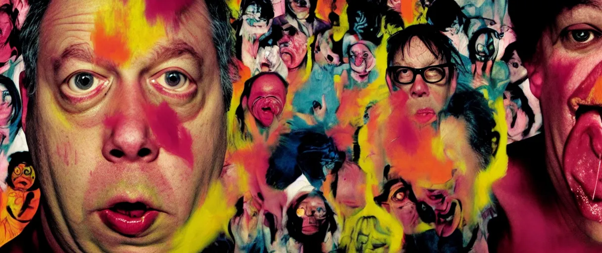 Image similar to award winning photo of todd solondz playing running scared, angry crowd, vivid colors, happy, symmetrical face, beautiful eyes, studio lighting, wide shot art by sally mann & arnold newman, francis bacon, ewa juszkiewicz, jenny saville, yayoi kusama, ai weiwei and gregory crewdson