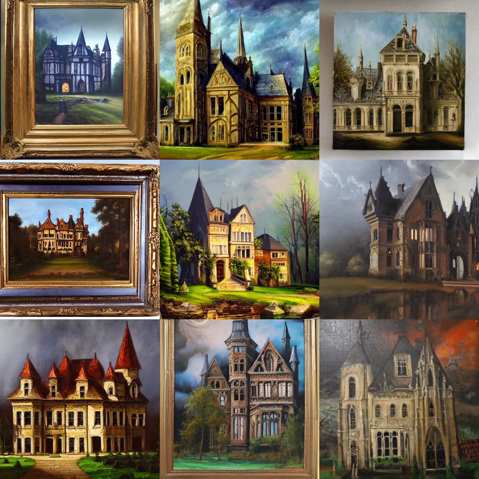 Prompt: Haunted old gothic european mansion, oil painting