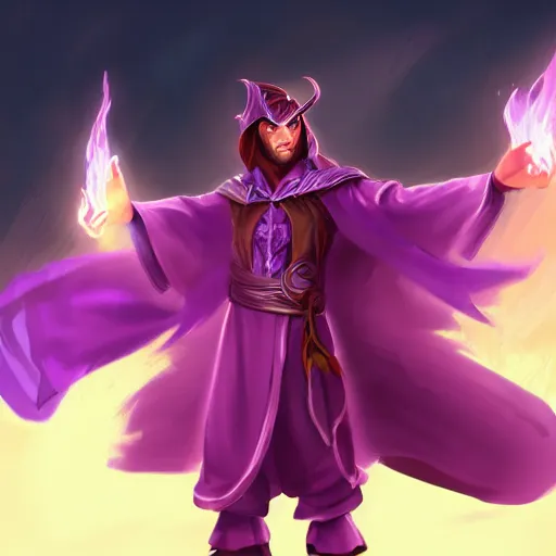 Prompt: concept art of a sorcerer in purple robes, illustration, character design, character concept, artstation