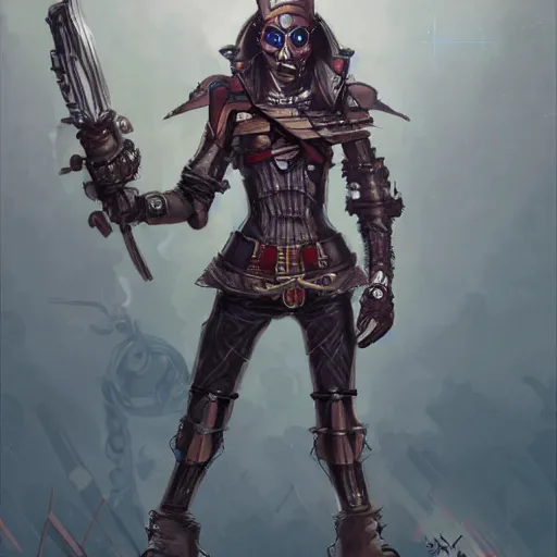 Image similar to pirate robot, sci fi concept art, female, d & d, concept art, illustration, highly detailed,