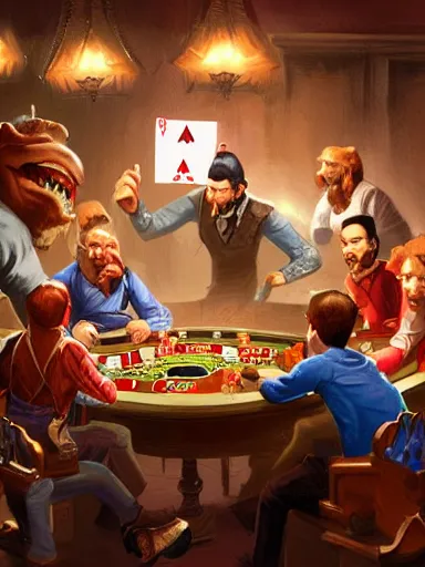 Prompt: guys yelling, cards flying during a poker match. brawl, fight, angry, saloon, intricate, elegant, highly detailed, digital painting, artstation, concept art, sharp focus, illustration, by justin gerard and artgerm, 8 k