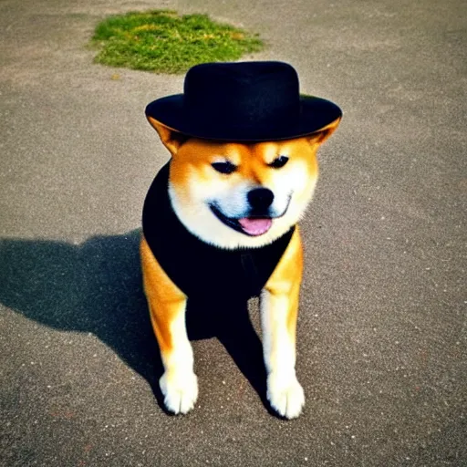 Prompt: a shiba inu dog wearing a fedora