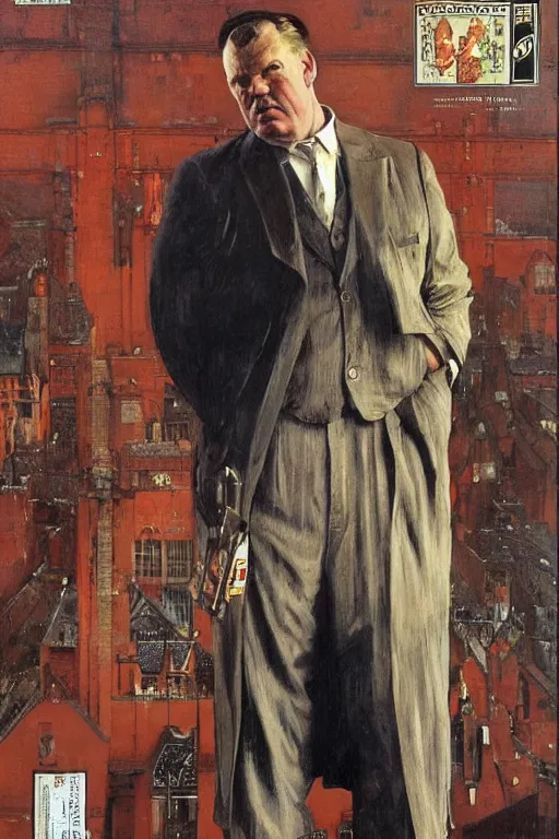 Image similar to full length portrait of huge paul donald wight as marvel's kingpin dressed as gangster, new york, painted by lawrence alma tadema, zdzislaw beksinski, norman rockwell, jack kirby, tom lovell, greg staples