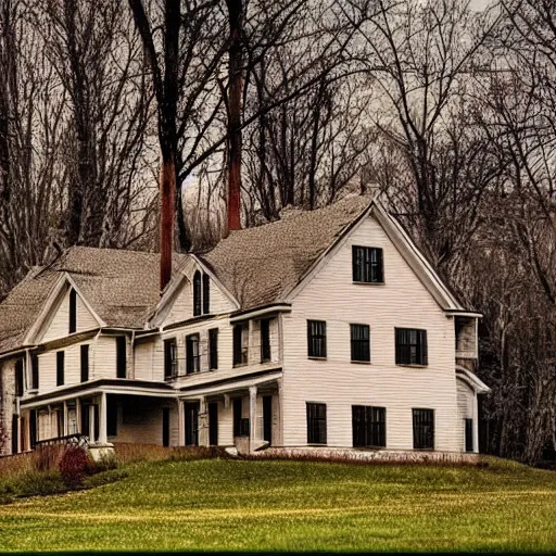Image similar to archive HD color photo of an anomalous goetic gnostic foreboding farmhouse in Northern Virginia.