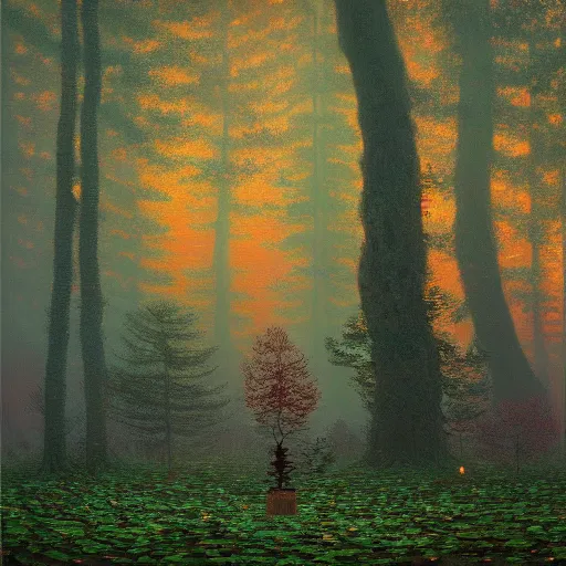 Image similar to A magical forest by Simon Stålenhag and Claude Monet, masterpiece