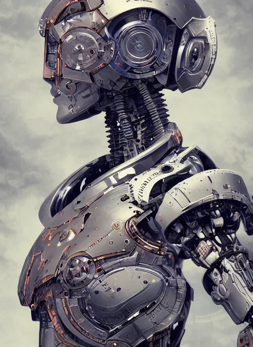 Image similar to photo of a robot made of clock parts, scifi, nebula reflections, stars, professionally color graded, 8 k high definition, insanely detailed, intricate, innocent, art by akihiko yoshida and artgerm