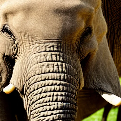 Image similar to a detailed, close - up photograph of an elephant with tiger skin