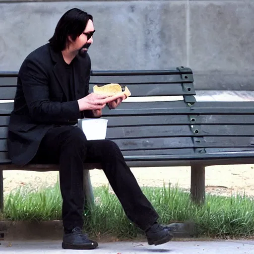 keanu reeves sad eating sandwich