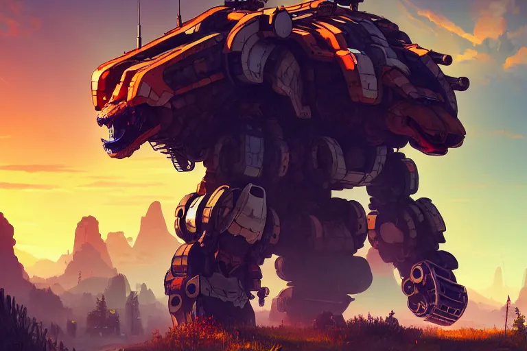 Prompt: bear - mecha - tank machine mecanical creature robot of horizon forbidden west horizon zero dawn radiating a glowing aura global illumination ray tracing hdr fanart arstation by ian pesty and alena aenami artworks in 4 k