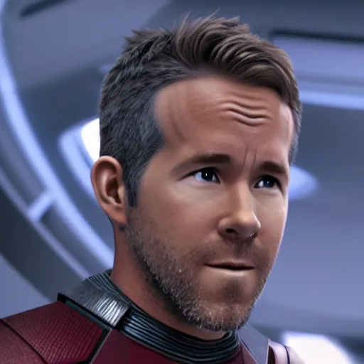 Prompt: Ryan Reynolds in Star Trek, highly detailed, high quality, HD, 4k, 8k, Canon 300mm, professional photographer, 40mp, lifelike, top-rated, award winning, realistic, sharp, no blur, edited, corrected, trending