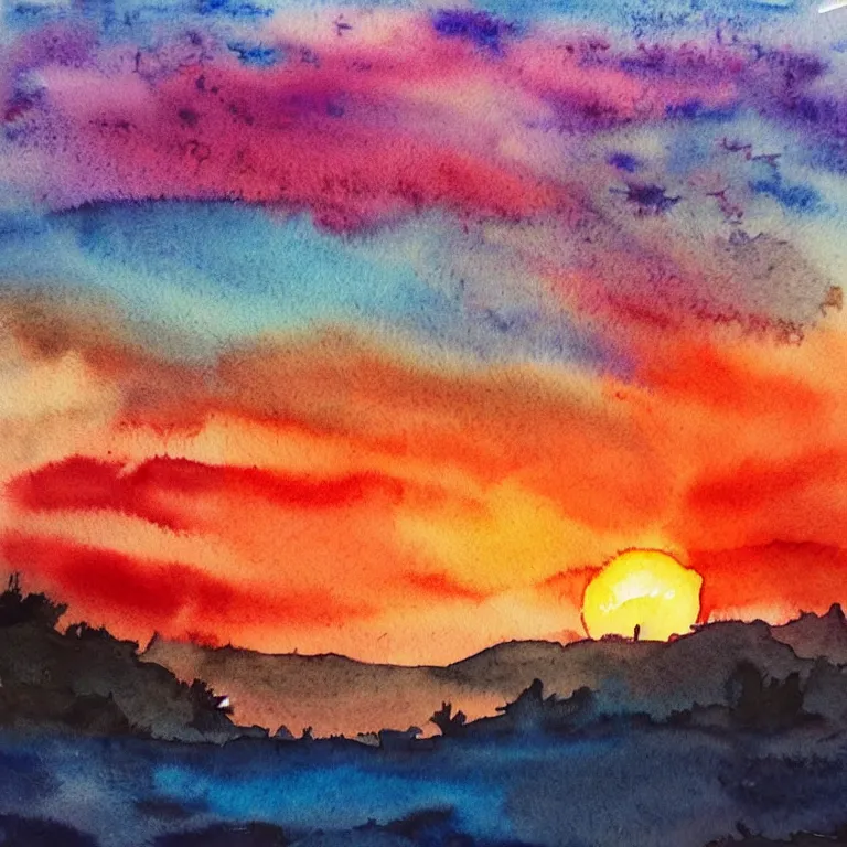 Image similar to watercolor of the most beautiful sunset ever seen